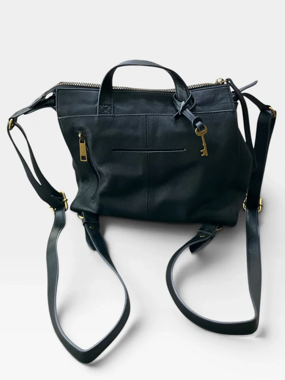 Fossil Black Leather Convertible Backpack Tote EUC